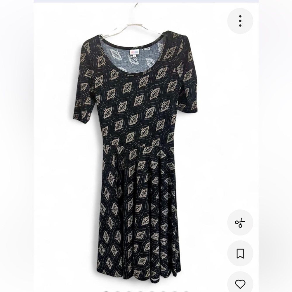 LuLaRoe sz S stretch knit Black Geometric Midi Dress comfy work to weekend